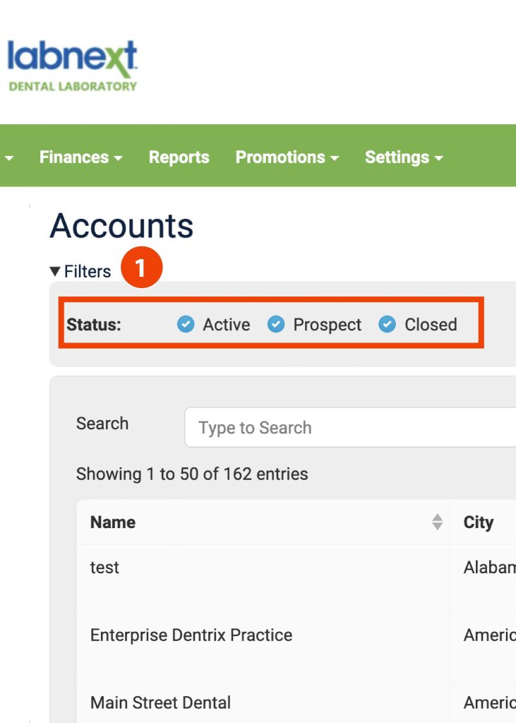 Labnext accounts status view
