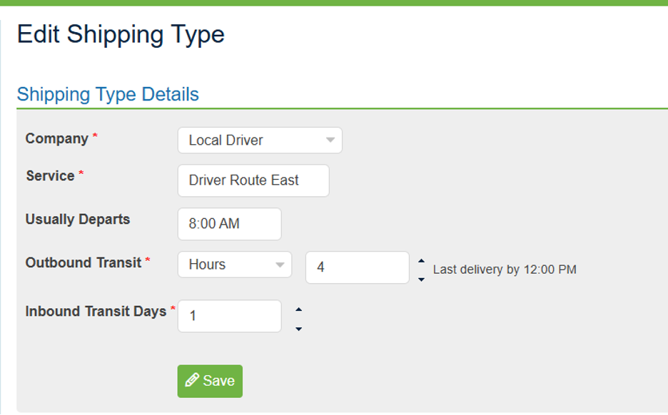 Labnext edit shipping type view